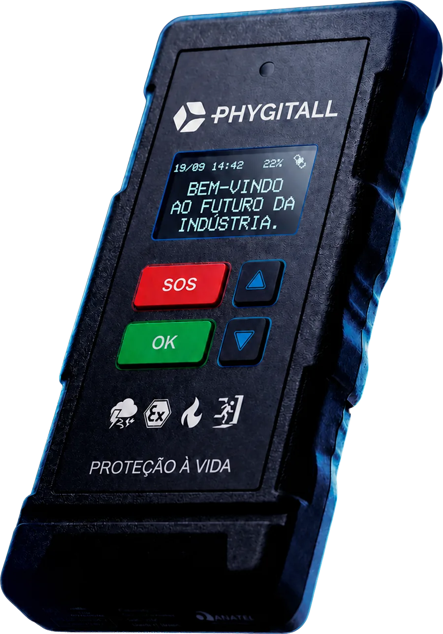 Smartbadge, PHYGITALL's smart badge, with an emergency button and a screen